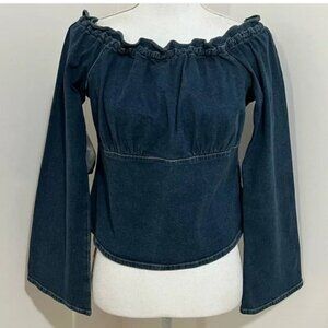 Vintage Newport News Jeanology Denim Long Sleeve Boho Top Women's Size 8 NWT